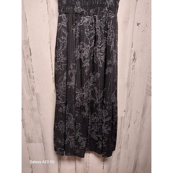 Gap Women’s Size Small Black & Silver Smocked Flutter Sleeve Midi Dress - Picture 5 of 9